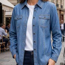MAYFLOWER LERIDA1 Chemisier en jean bleu denim pour femme le confort intemporel au quotidien