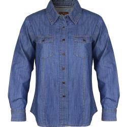 Chemisier Femme Jean Bleu Denim 100% Coton Boutons Bois 44