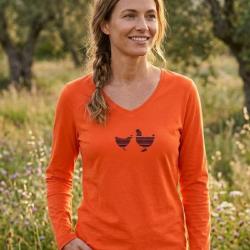 Tee shirt MAYFLOWER NAPOLI1 orange &agrave; s&eacute;rigraphie poule confort et peps animalier