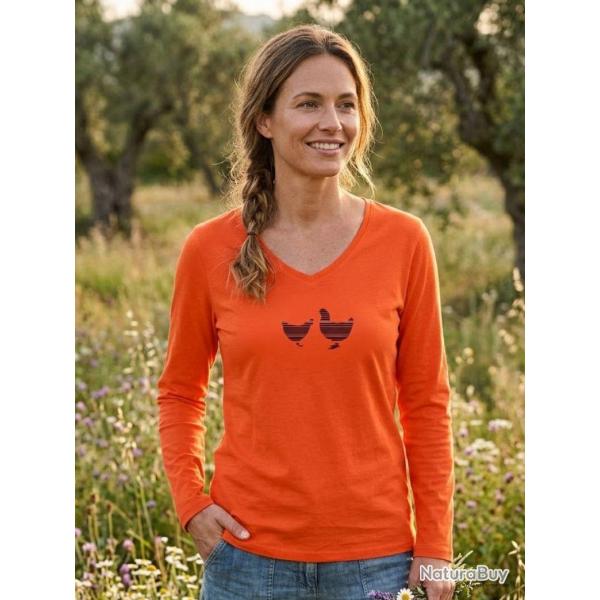 Tee shirt MAYFLOWER NAPOLI1 orange � s�rigraphie poule confort et peps animalier