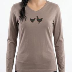 Tee shirt MAYFLOWER NAPOLI2 beige &agrave; s&eacute;rigraphie poule confort naturel et style champ&ecirc;tre