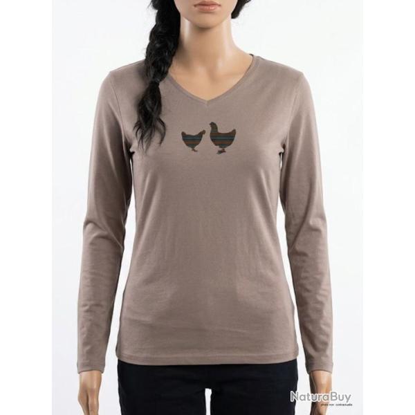 Tee shirt MAYFLOWER NAPOLI2 beige � s�rigraphie poule confort naturel et style champ�tre