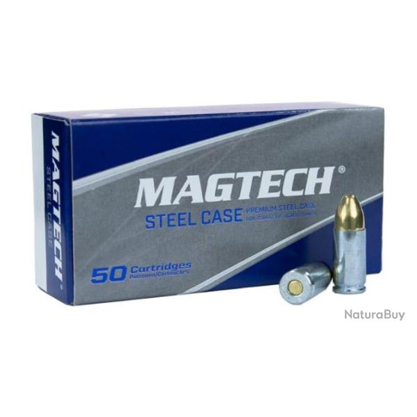 BOITE DE 50 CARTOUCHES MAGTECH CAL.9x19 / 9 PARABELLUM / 9 LUGER FMJ 124GRS ETUI ACIER - CATEGORIE B