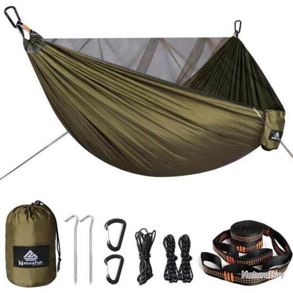 Hamac Ultra-lger Moustiquaire 290 x 140 cm 2 Places Nylon Parachute Charge 300kg Bivouac Camping