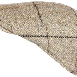 B&eacute;ret casquette plate en tweed beige &agrave; carreaux - Casquette irlandaise vintage homme Magny Taille un