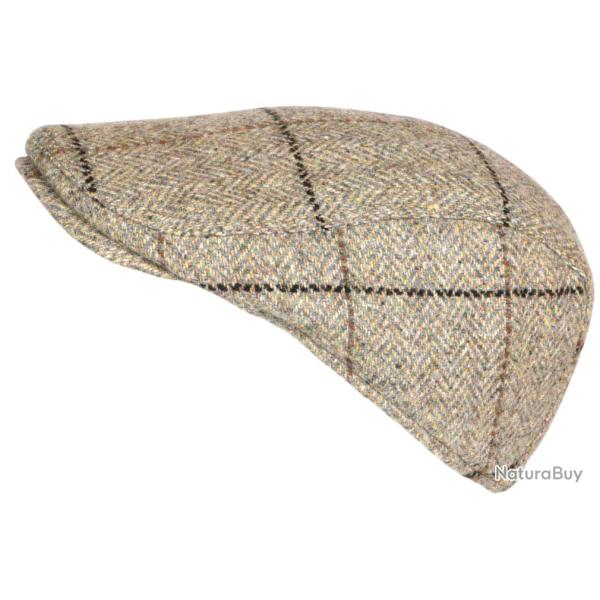 B�ret casquette plate en tweed beige � carreaux - Casquette irlandaise vintage homme Magny Taille un