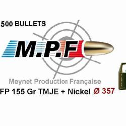 Ogives MPF cuivrées nickelées 38 FP 155 Gr TMJE Ø 357" / 1000 en promo et port gratuit jusqu'à Noel