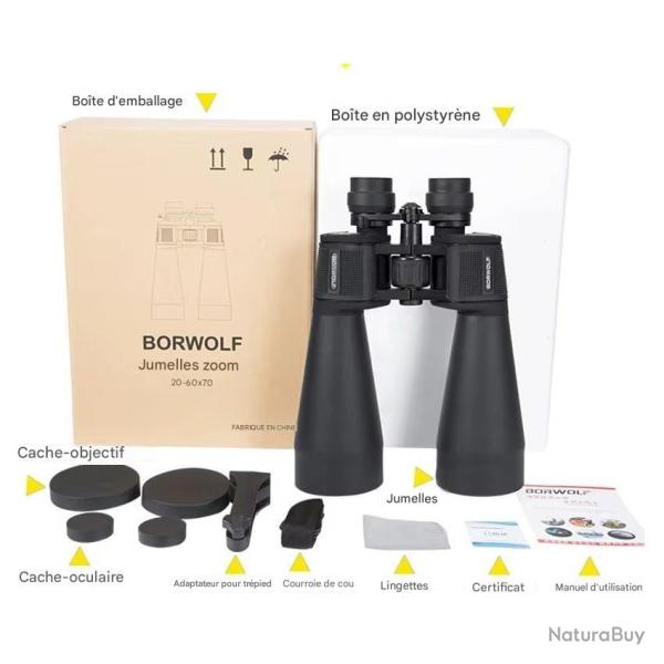 BORWOLF 20-60X70 Jumelles *Ench�re* Prismes BAK4 Lentilles FMC �tanche
