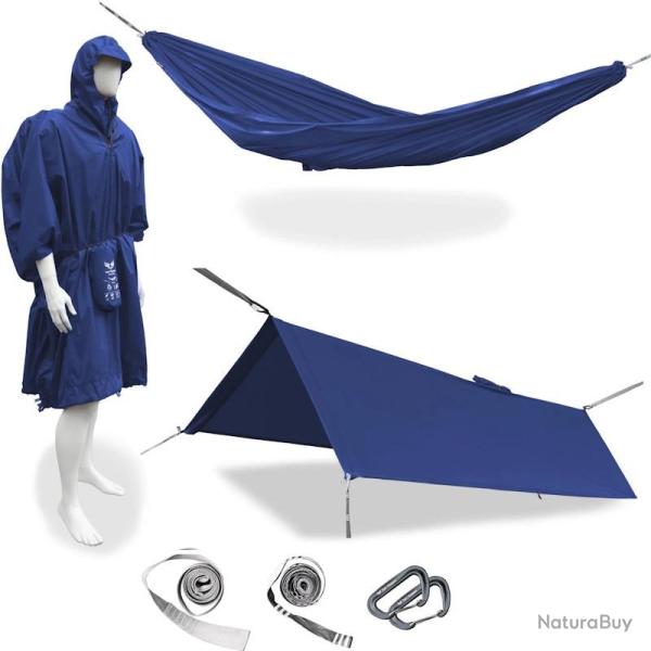 Cape 3 en 1 Trail Hoppers : poncho, hamac et tarp bleu nuit