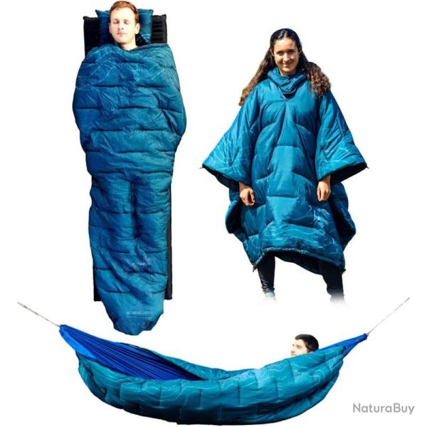 Quilt 3 en 1 Trail Hoppers : sac de couchage, doudoune et underquilt bleu