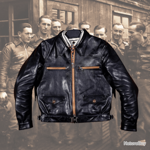 Veste Luftwaffe Hartmann Allemande WW2 - CUIR CHEVAL 5XL