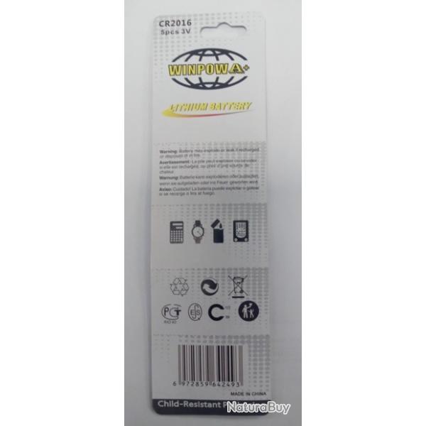 PACK 5 PILES CR2016 3V