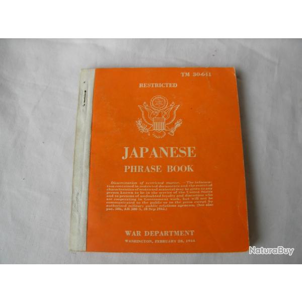 WW2 US MANUEL DE CONVERSATION MILITAIRE AM�RICAIN POUR LE JAPONAIS TM 30-641 (39-45)