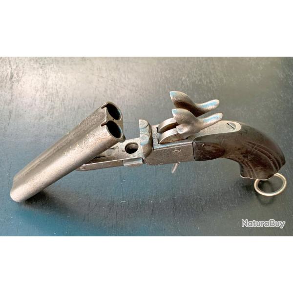 PISTOLET A BROCHE A DOUBLE CANONS DECORS ARGENT, LOUIS-PHILIPPE PUIS NAPOLEON III, TOUT OK