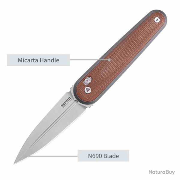 Couteau Pliant SRM Knives Twin Lame Acier N690 Manche Micarta Marron Ambi Lock SRM251MBMN