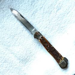 Joli couteau à système, bois cerf 1 lame acier fin Tout usage