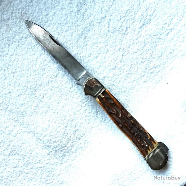 Joli couteau  systme, bois cerf 1 lame acier fin Tout usage