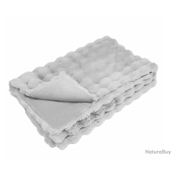 Couverture fausse fourrure lapin gris 130x150 cm douce chaude