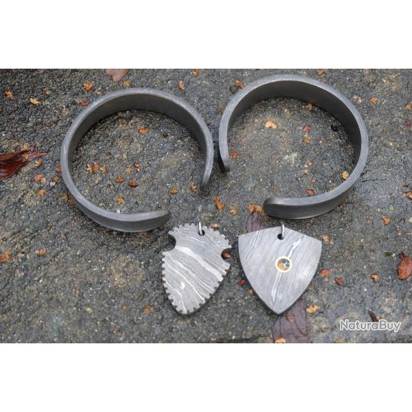 Trsor Viking Drob aux Saxons : 2 Bracelets et 2 Colliers Damas Forgs  la main Fabric Artisanale