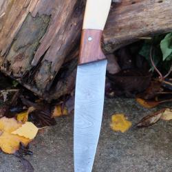 Couteau De Cuisine de Chef Lame Acier Damas 256 Couches Manche Os & Bois Fabrication Artisanale