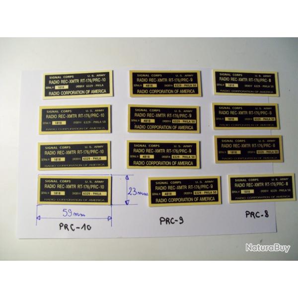 militaria U.S. 12 plaques signal corps pour radios PRC 8 / 9 /10  U.S.