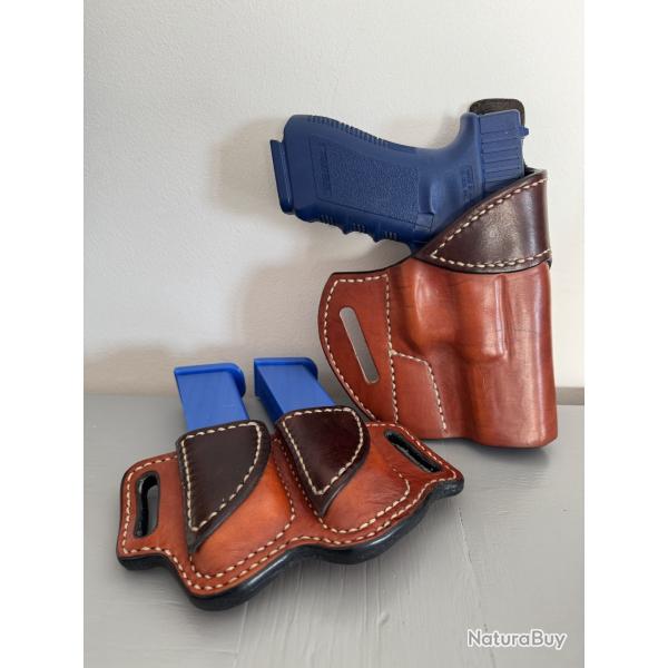 Holster et porte chargeur en cuir pour Glock17 droitier N22