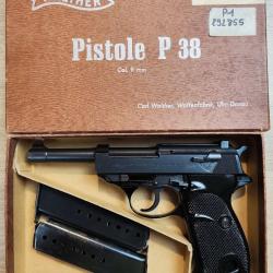 Pistolet WALTHER P38/P1 - Cal. 9x19 - 2 chargeurs, boite origine, étui cuir (Occasion)