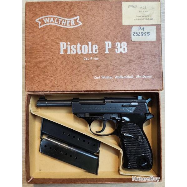 Pistolet WALTHER P38/P1 - Cal. 9x19 - 2 chargeurs, boite origine, tui cuir (Occasion)