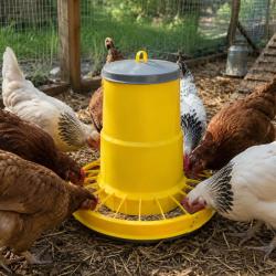 Mangeoire tr&eacute;mie plastique volaille cylindrique jaune 10 kg