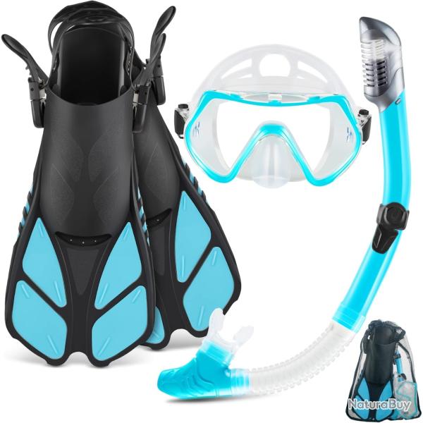 quipement de Plonge Tuba 4-en-1 Adulte Masque Anti-Bue Tuba Sec Palmes Rglables tanche Vert