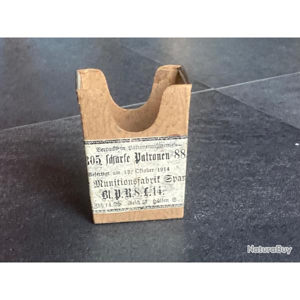RARE boite originale cartouchire allemande 14-18 de 15 cartouches 8 mm Mauser Mle 1888 - VIDE