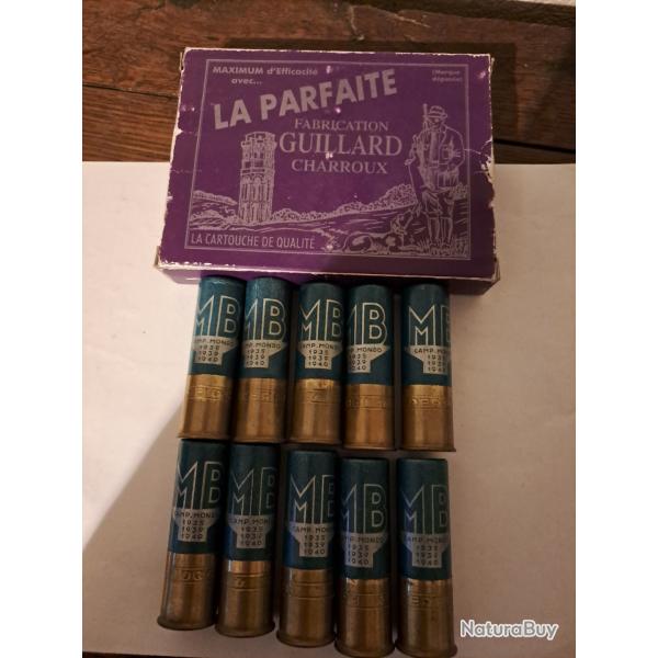 Bote de 10 belles cartouches anciennesMB ,cal 12 douilles cartons