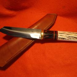 COUTEAU ARTISANAL forg&eacute; l' ATELIER DE L'OURS NOIR PCK  chasse camping rando BOIS DE CERF