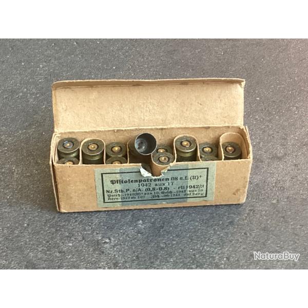 Boite originale 9 mm Parabellum Allemagne 39-45 - aux - pour P38, P08, MP - avec 16 tuis neutra