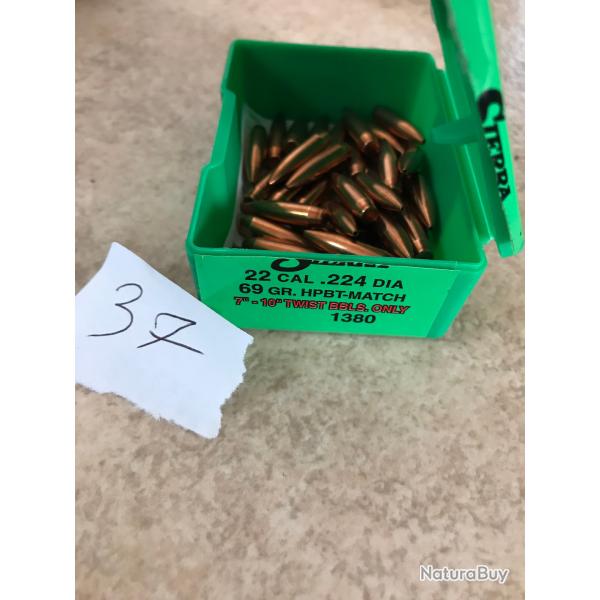 Lot 137 Ogives Sierra MatchKing HPBT cal.22 69grains + 20 ogives winchester 55 grains