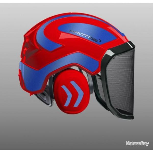 Casque Protos Forest rouge bleu metal