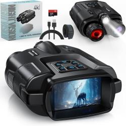 Jumelles de Vision Nocturne 4K, écran 3,3" HD Vision Couleur portée jusqu'à 600 m, Zoom 8x Chasse