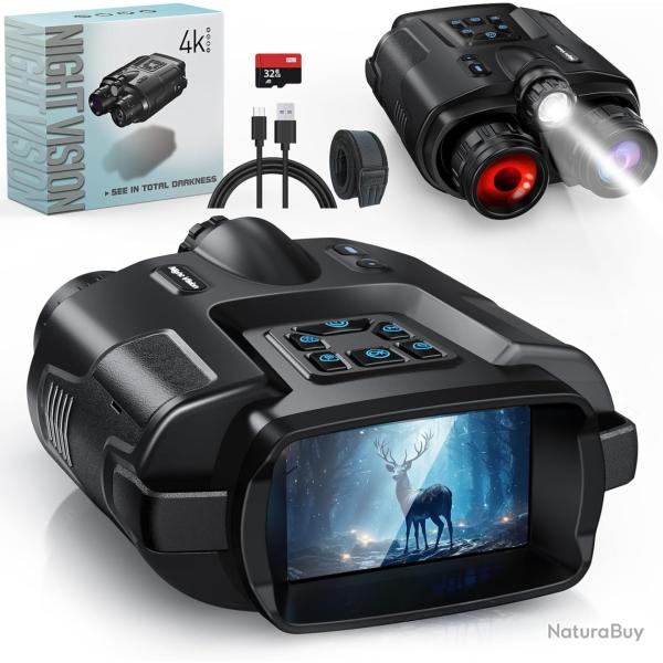 Jumelles de Vision Nocturne 4K, cran 3,3" HD Vision Couleur porte jusqu' 600 m, Zoom 8x Chasse