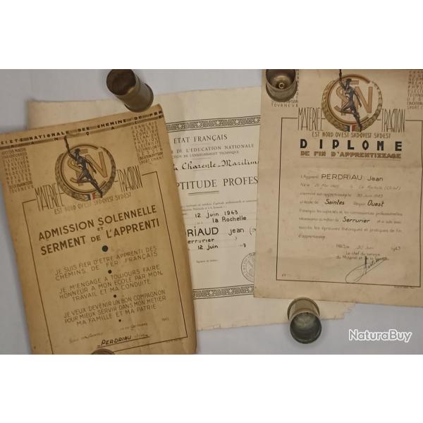 SNCF dipl�mes Etat de Vichy 1941/1943 WW2