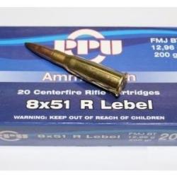 Cartouches PPU Calibre 8x51R .327 LEBEL FMJBT 200grs - Boite de 20 unités