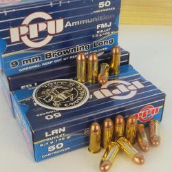 Cartouches 9mm Browning Long 108gr - FMJ - PPU PRVI PARTIZAN - Boite de 50 unit&eacute;s