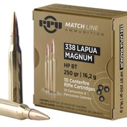 CARTOUCHES PPU 338 LAPUA MAGNUM MATCH HPBT 250grs - 16,2g - Boite de 10 unit&eacute;s