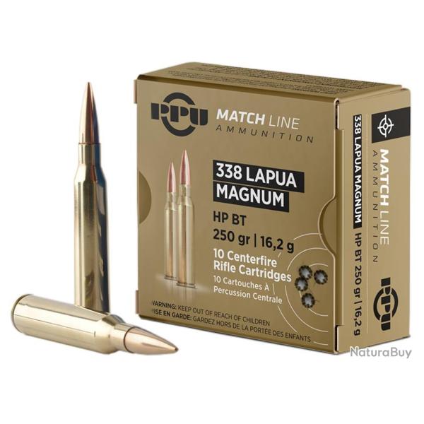 CARTOUCHES PPU 338 LAPUA MAGNUM MATCH HPBT 250grs - 16,2g - Boite de 10 unit�s