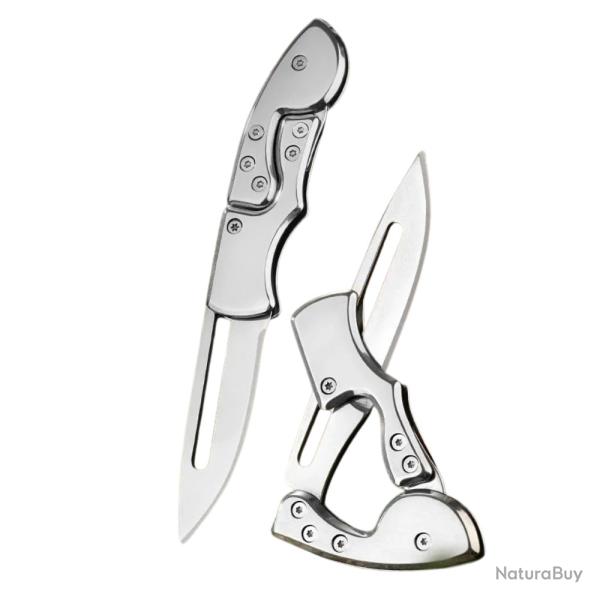 Couteau Pliant Mini 13,5 cm Tout Inox - Ultra Compact Camping / Poche - Livraison Offerte