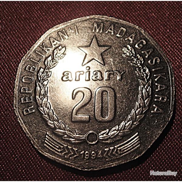 Madagascar , piece de 20 ariary de 1994 ttb