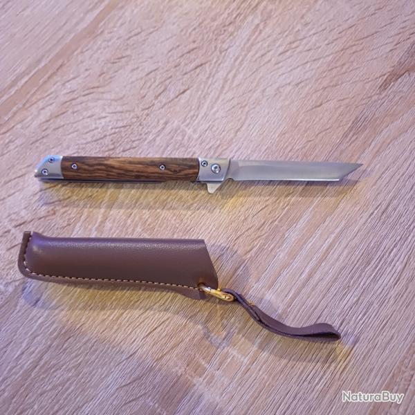 Couteau pliant style japonais - Manche bois + tui