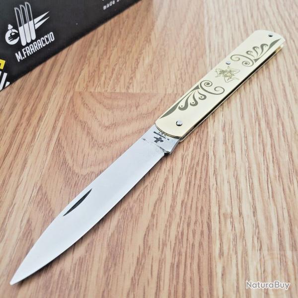 Couteau Pliant Fraraccio Knives Sfilato Trinacria Ali Lame Acier Inox Manche Laiton Italy