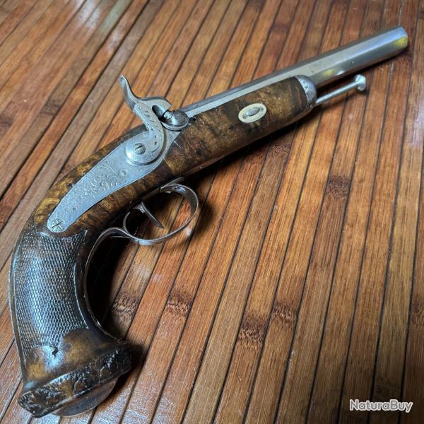 BEAU PISTOLET DE COMBAT A PERCUSSION DEBUT XlX ME
