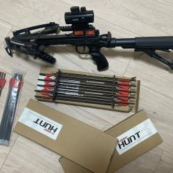 Arbalète FMA Supersonic à crosse longue M4 + point rouge + 30 flèches de chasse + 14 flèches classic