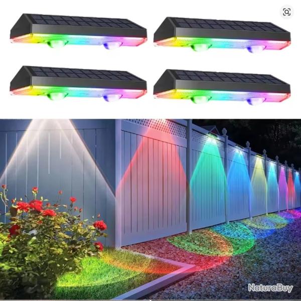 Lot de 4 Lampes Solaires Ext�rieures RVB - �clairage Cl�ture Jardin Balcon Escalier Mur IP65 �tanche